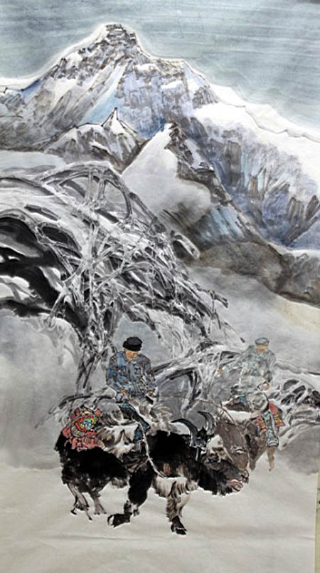 加宏杰先生作品欣赏-《天山下叼羊》29x129cm 2013年