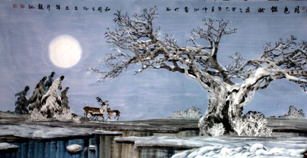 加宏杰先生作品欣赏-《月色银妆》90x239cm 2013年