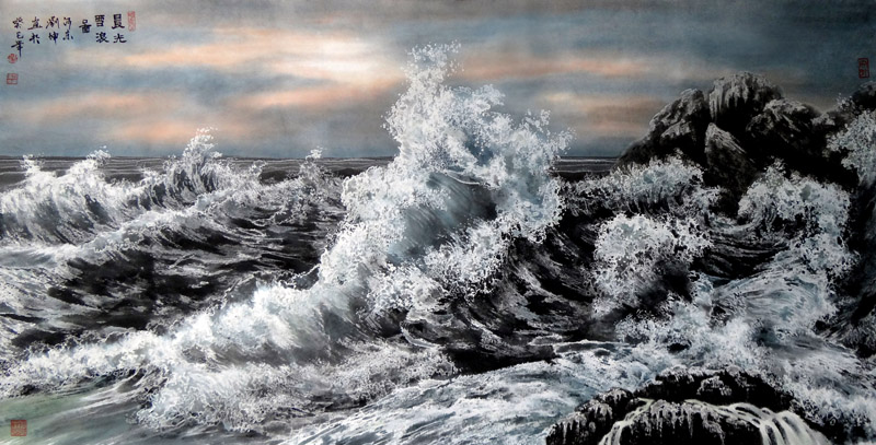 晨光雪浪图(138 × 69 cm)