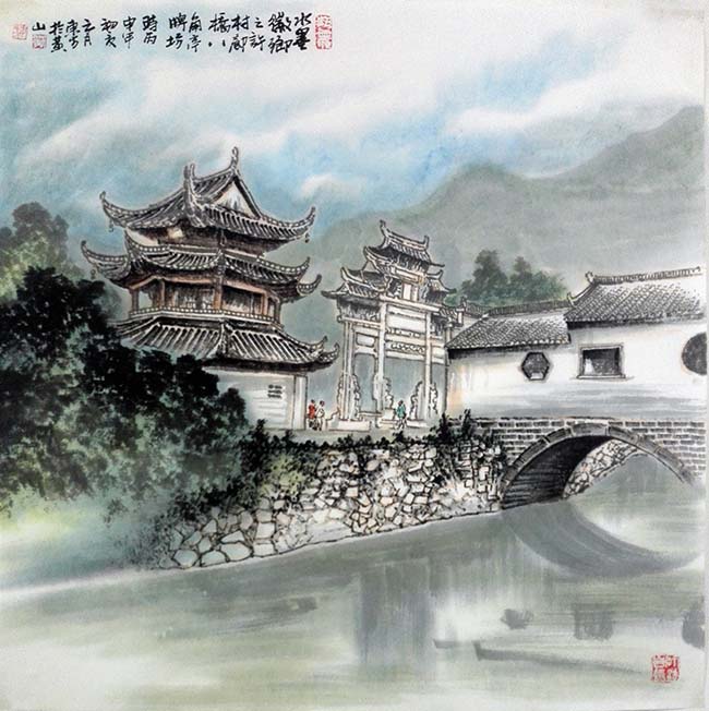 水墨徽乡之许村廊桥八角亭